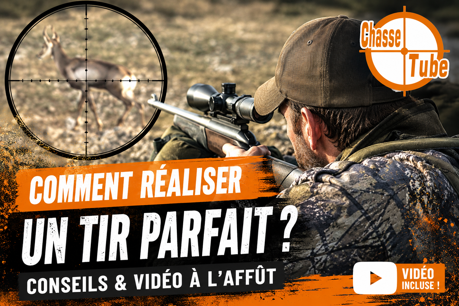 Chasseur à l'affût visant un chevreuil pour illustrer un tir parfait à la chasse