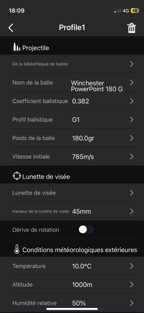 Paramètres balistiques à renseigner dans l'application Nocpix pour le Mate H38R