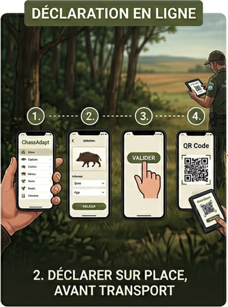 etapes pour declarer en ligne sur chassadapt une fois sur le terrain de chasse