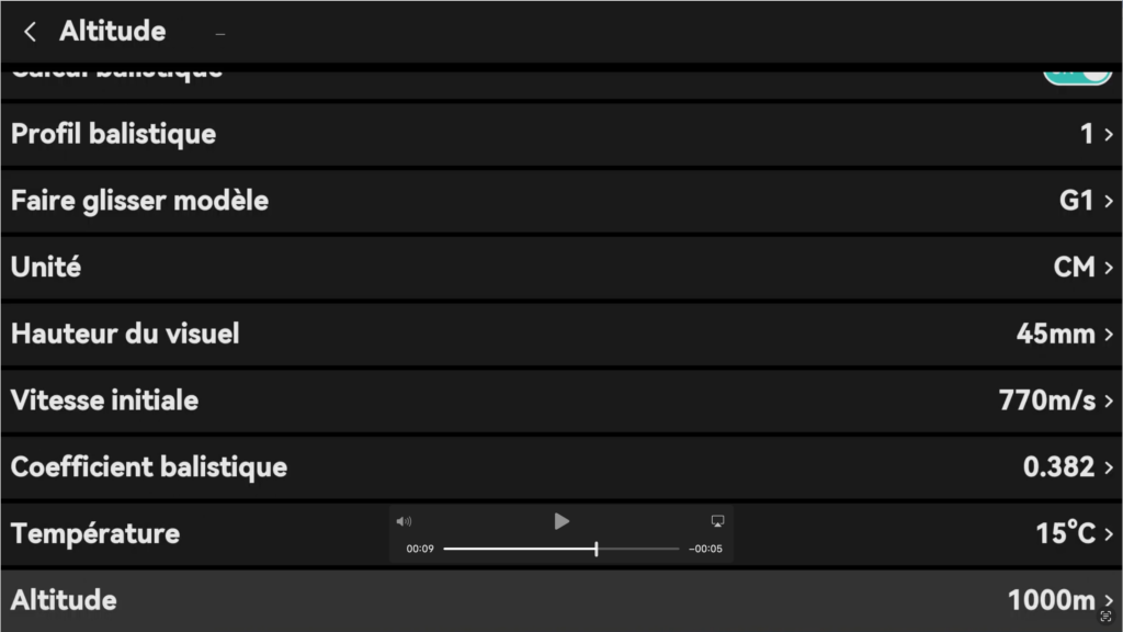 paramètres avancés du calcul balistique Habrok 2.0